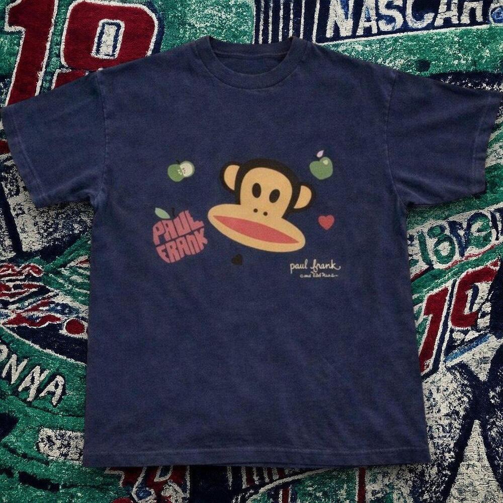 Y2K Cute Paul Frank Julius Monkey Graphic Tee Navy Blue Unisex